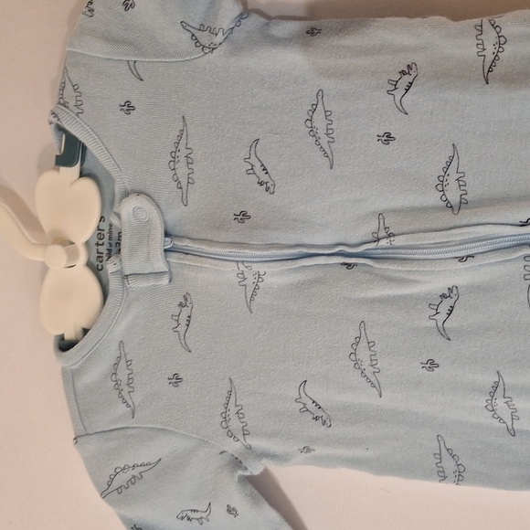 Like new!!! Carter's Child of Mine set Double Zip Footed and bodysuit Blue Dino - Picture 4 of 9